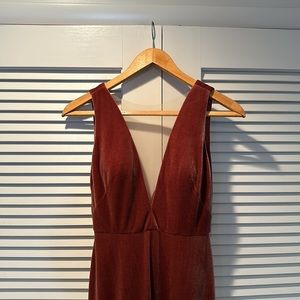 Jenny Yoo Logan Deep-V Velvet Column Gown in English Rose *ALTERED* *PETITE*